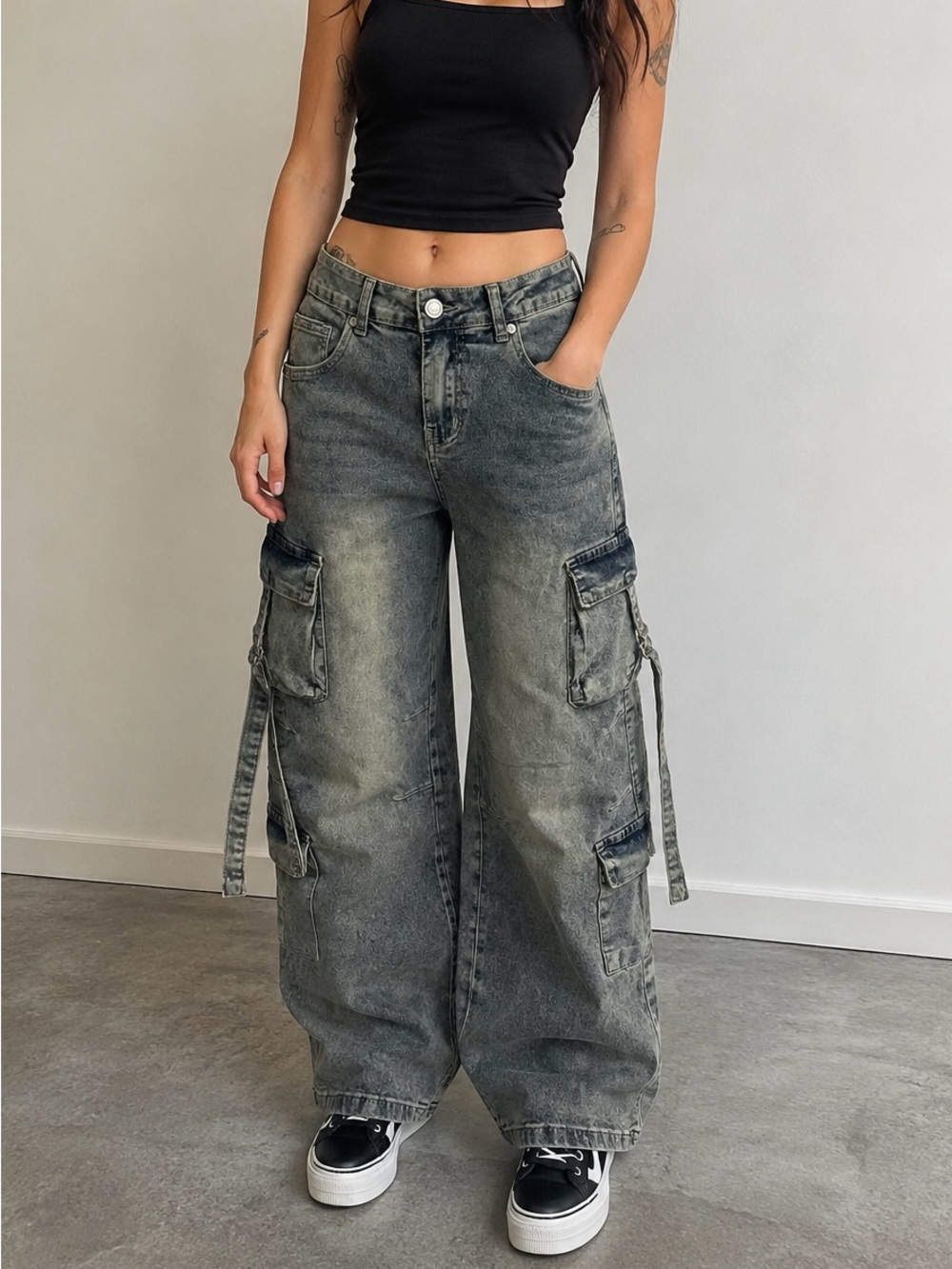 VIP jeans cargo baggy wide leg y2k Streetwear skater d ring blue women’s 1 25”